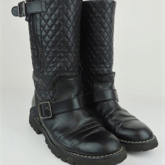 Chanel Quilted Leather Motorcycle Boots - Picture 3 of 8